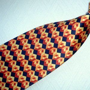 BYBLOS ITALY designer black red gold geometric stripe SILK SATIN TIE